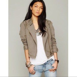 Free People Linen Cutwork Moto Jacket